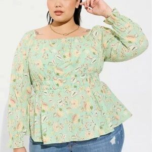 Torrid Mint Green Floral Flare Blouse 1X